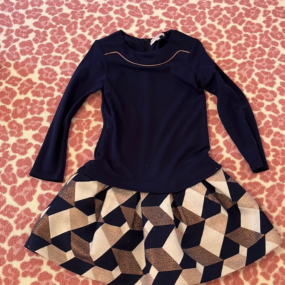 Navy dress with dropped skirt